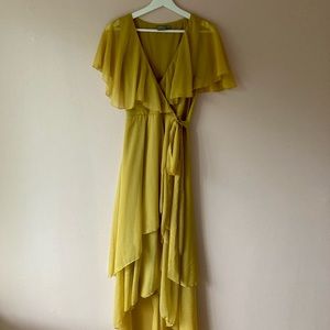 ASOS mustard yellow asymmetrical wrap dress